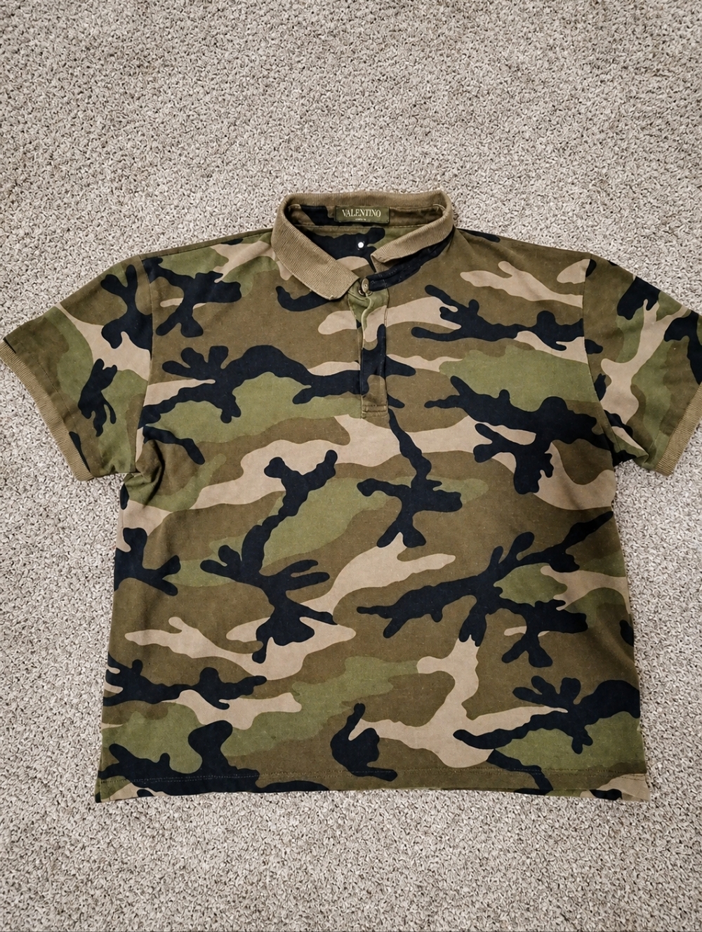 Valentino Camouflage Polo Shirt in Green, Black, Tan